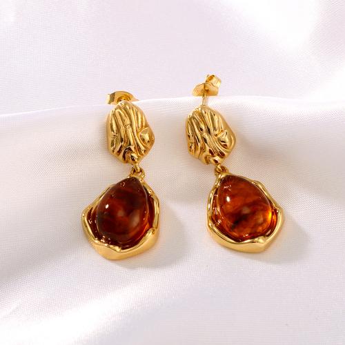 Stainless Steel Drop Earring 304 Stainless Steel with Resin gold color plated fashion jewelry golden Sold By Pair