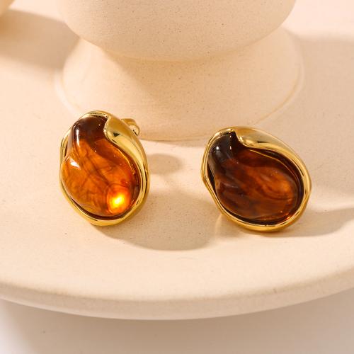 Stainless Steel Stud Earrings 304 Stainless Steel with Resin gold color plated fashion jewelry golden Sold By Pair