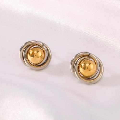 Stainless Steel Stud Earrings 304 Stainless Steel plated fashion jewelry golden Sold By Pair