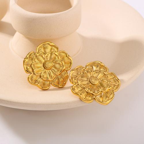 Stainless Steel Stud Earrings 304 Stainless Steel Flower gold color plated fashion jewelry golden Sold By Pair