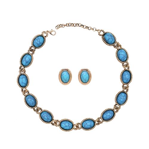 Zinc Alloy Jewelry Sets Stud Earring & necklace with Resin plated 2 pieces & fashion jewelry & for woman Sold By Set