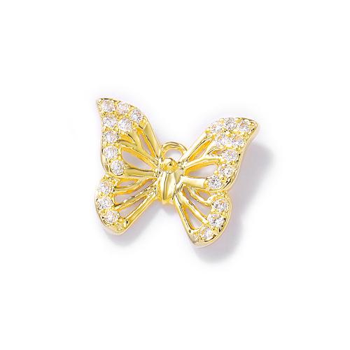 Cubic Zirconia Micro Pave Brass Pendant Butterfly real gold plated DIY & micro pave cubic zirconia golden Sold By PC