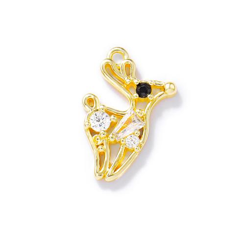 Cubic Zirconia Micro Pave Brass Pendant Deer real gold plated DIY & micro pave cubic zirconia golden Sold By PC