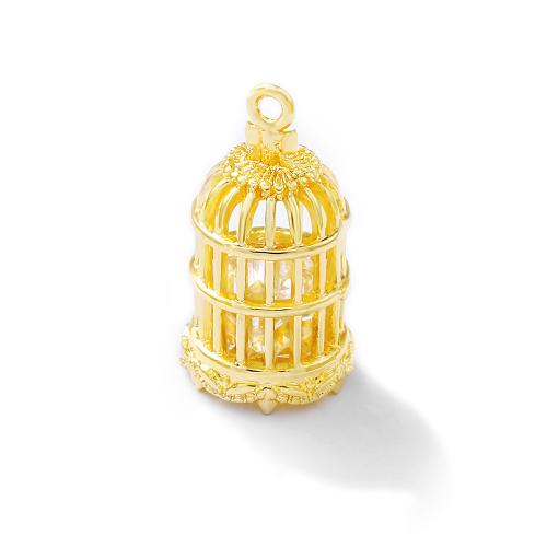 Cubique Pendentif en laiton zircon pavent, cage, Plaqué d'or, DIY & pavé de micro zircon, Or, 12x21mm, Vendu par PC