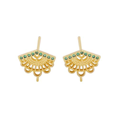 Clou boucle d'oreille en laiton, Plaqué d'or, DIY & pavé de micro zircon, Or, 9x10mm, Vendu par paire