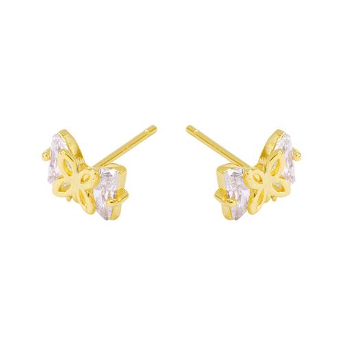 Mässing Örhänge Inlägg, Bowknot, äkta guldpläterad, DIY & micro bana cubic zirconia, guld, 8x4mm, Säljs av Par