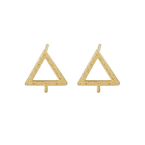 Brass Earring Stud Component Triangle real gold plated DIY & micro pave cubic zirconia gold Sold By Pair