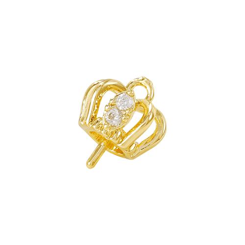 Attache à vis en laiton, couronne, Plaqué d'or, DIY & pavé de micro zircon, Or, 9x8mm, Vendu par PC