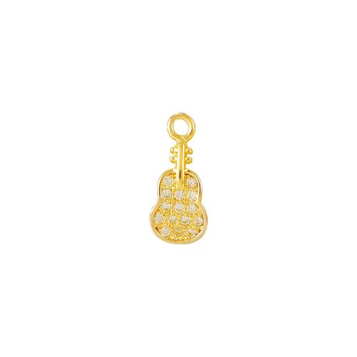 Cubique Pendentif en laiton zircon pavent, guitare, Plaqué d'or, DIY & pavé de micro zircon, Or, 11x4mm, Vendu par PC