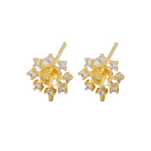 Brass Earring Stud Component real gold plated DIY & micro pave cubic zirconia Crystal Gold Sold By Pair