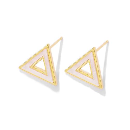 Brass Earring Stud Component Triangle real gold plated DIY & enamel Crystal Gold Sold By Pair