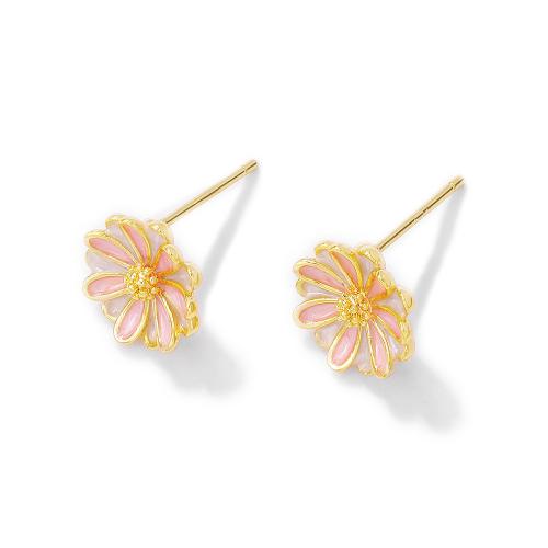 Brass Earring Stud Component petals real gold plated DIY & enamel Crystal Gold Sold By Pair