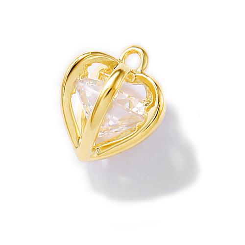 Cubique Pendentif en laiton zircon pavent, coeur, Plaqué d'or, DIY & pavé de micro zircon, Or, 7x9mm, Vendu par PC