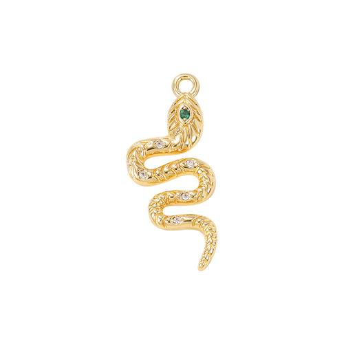 Cubic Zirconia Micro Pave Brass Pendant Snake real gold plated DIY & micro pave cubic zirconia golden Sold By PC