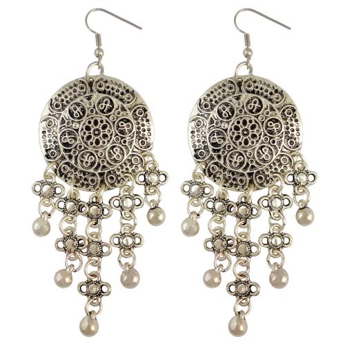 Zinc Alloy Drop Earrings plated folk style & for woman silver color Sold By Pair