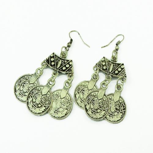 Pendientes de Aleación de Zinc, chapado, Vintage & para mujer, plateado, 65mm, Vendido por Par