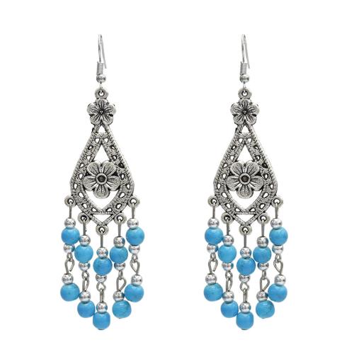 Zinc Alloy Drop Earrings with Gemstone plated folk style & for woman Sold By Pair