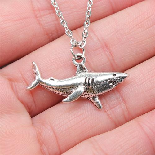 Zinc Alloy Jewelry Necklace with 5cm extender chain Shark antique silver color plated DIY Length 43 cm Sold By PC