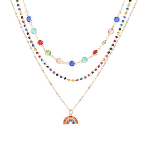 laiton collier, Arc en ciel, Placage de couleur d'or, trois couches & Style bohème & pavé de micro zircon & pour femme & émail, Vendu par PC