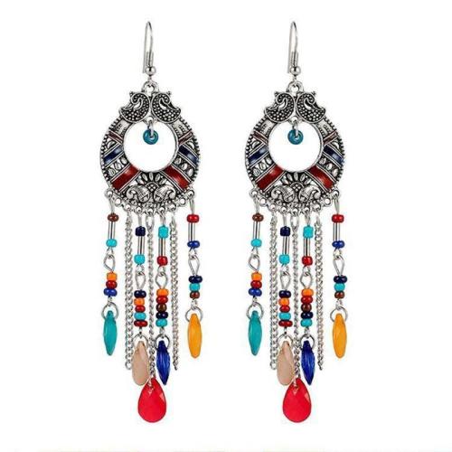 Zinc Alloy Tassel Earring with Seedbead & Crystal plated folk style & for woman Sold By Pair