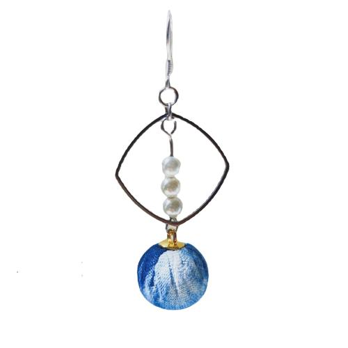 Acier inoxydable 304 Boucle d'oreille goutte, avec Shell Pearl & tissu, Motif géométrique, tie-dye, style folk & pour femme & creux, 22x60mm, Vendu par paire