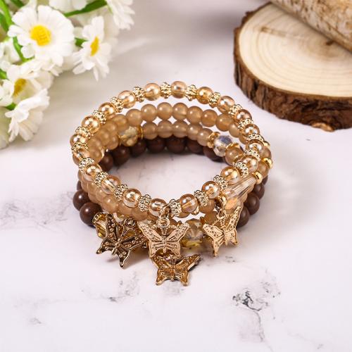 Glass Bracelet Set with Zinc Alloy Butterfly handmade multilayer & Bohemian style & for woman Length Approx 6-7 Inch Sold By Set