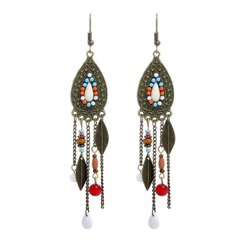 Zinc Alloy Tassel Earring, med Resin & Akryl, forgyldt, folk stil & for kvinde, flere farver til valg, 18x90mm, Solgt af par