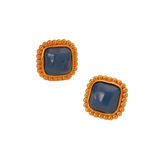 Messing Stud Earring, med Resin, Square, guldfarve belagt, mode smykker & for kvinde, 18x18x8mm, Solgt af par