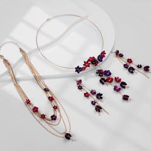 Cink ötvözet Jewelry Set, -val Akril, Virág, arany színű aranyozott, különböző stílusokat a választás & a nő, Által értékesített PC