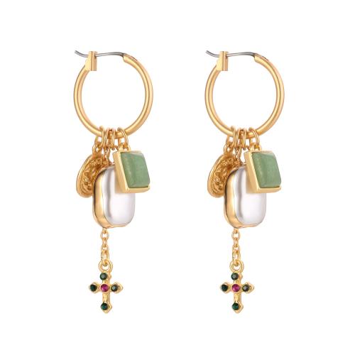 Zinc Alloy Drop Earring with Glass Pearl gold color plated & for woman Sold By Pair