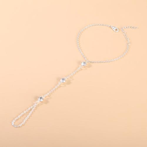 Zinc Alloy Bracelet Ring with 5cm extender chain fashion jewelry & for woman & with rhinestone silver color Length Approx 16 cm Sold By PC