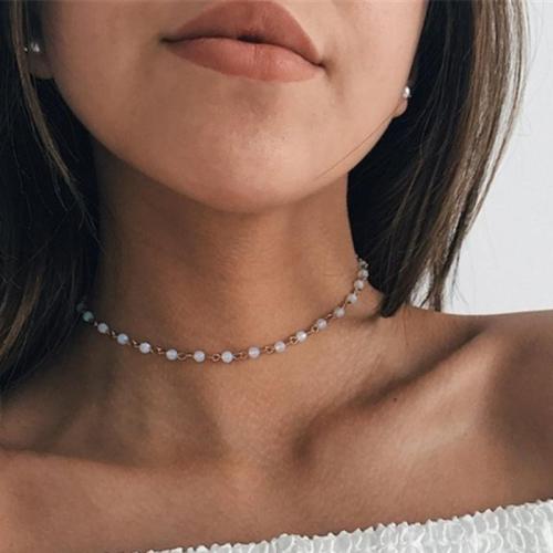 Mode Choker Ketting, Zinc Alloy, met Sea Opal, met 10cm extender keten, mode sieraden & voor vrouw, gouden, Lengte Ca 30 cm, Verkocht door PC