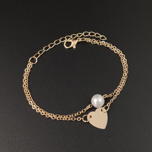 Pulsera de Aleación de Zinc, con Perlas plásticas, con 5cm extender cadena, Joyería & para mujer, más colores para la opción, longitud aproximado 16 cm, Vendido por UD