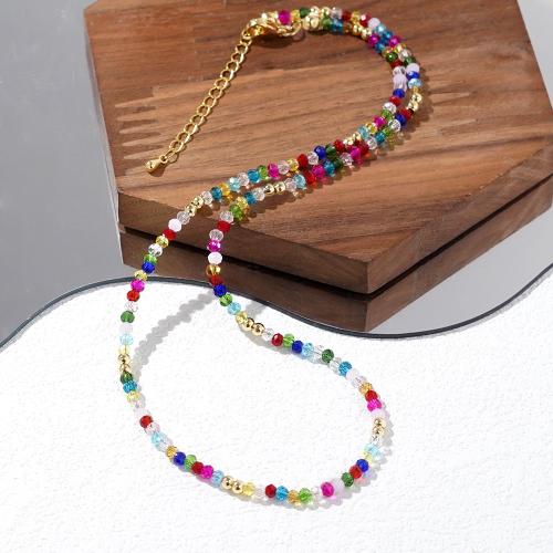 Collier en cristal, avec alliage de zinc, avec 5cm chaînes de rallonge, bijoux de mode & pour femme, multicolore, Longueur Environ 42 cm, Vendu par PC