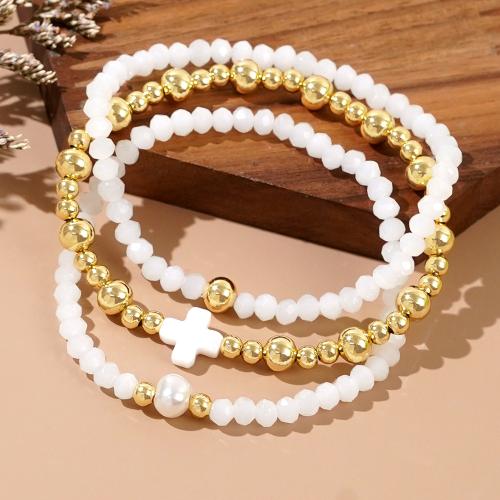 Crystal Bracelets with Brass three pieces & fashion jewelry & for woman Length Approx 17.5 cm Sold By Set