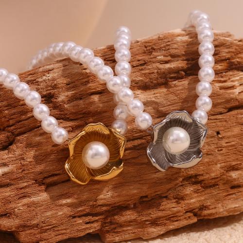 Plastic Pearl Necklace 304 Stainless Steel with Plastic Pearl with 5cm extender chain fashion jewelry & for woman Length Approx 40 cm Sold By PC