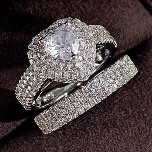 Fashion Brass Ring Set 2 pieces & micro pave cubic zirconia & for woman Sold By Set