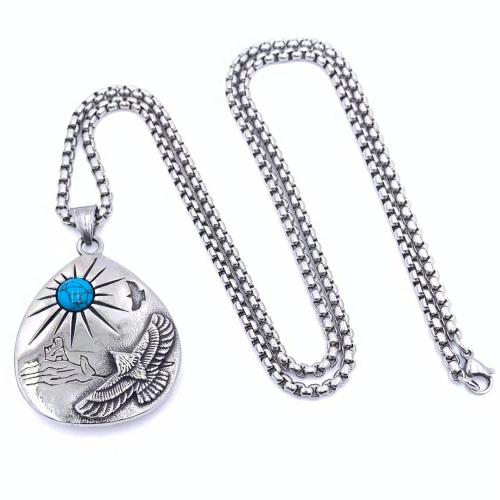 Stainless Steel Jewelry Necklace 304 Stainless Steel with turquoise vintage & for man Sold By PC