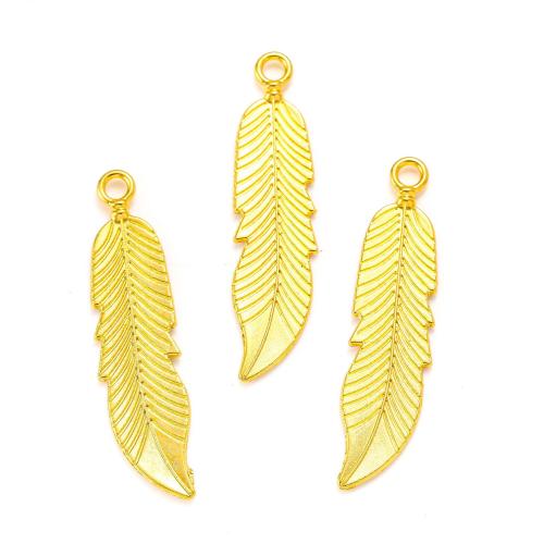 Zink legering Feather Pendler, Zinc Alloy, forgyldt, du kan DIY, flere farver til valg, nikkel, bly & cadmium fri, 45x11mm, Ca. 100pc'er/Bag, Solgt af Bag