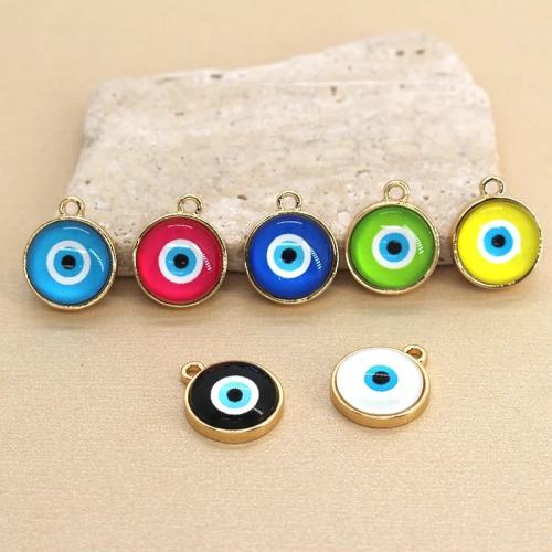 Evil Eye Pendants Resin with Zinc Alloy Round gold color plated DIY & evil eye pattern Sold By PC