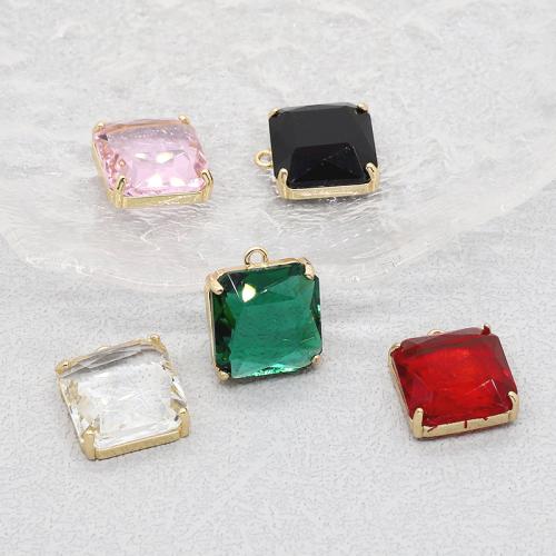 Glass Zinc Alloy Pendant with Glass Square gold color plated DIY Sold By PC