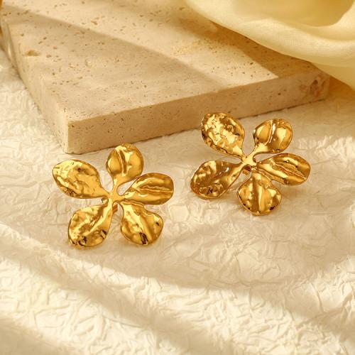 Stainless Steel Stud Earrings 304 Stainless Steel Flower plated for woman Sold By Pair