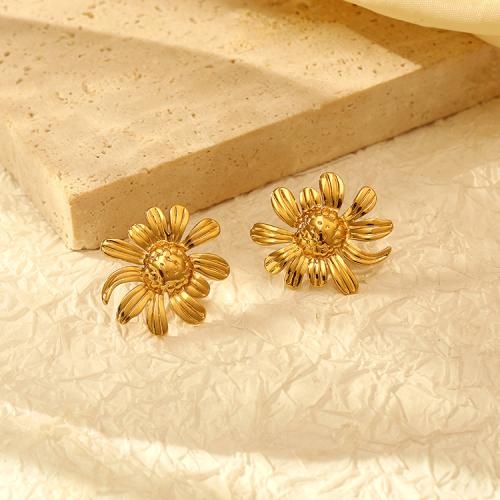 Stainless Steel Stud Earrings 304 Stainless Steel Flower plated for woman Sold By Pair