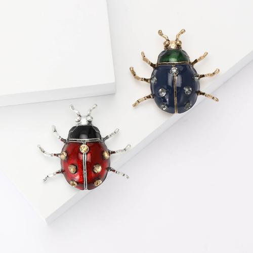 Zinc Alloy Brooches Ladybug gold color plated for woman & enamel & with rhinestone nickel lead & cadmium free Sold By PC