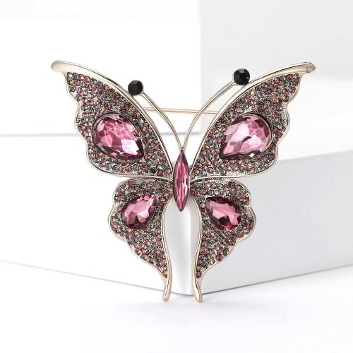 Zinc Alloy Brocher, Butterfly, forgyldt, for kvinde & med rhinestone, flere farver til valg, nikkel, bly & cadmium fri, Solgt af PC