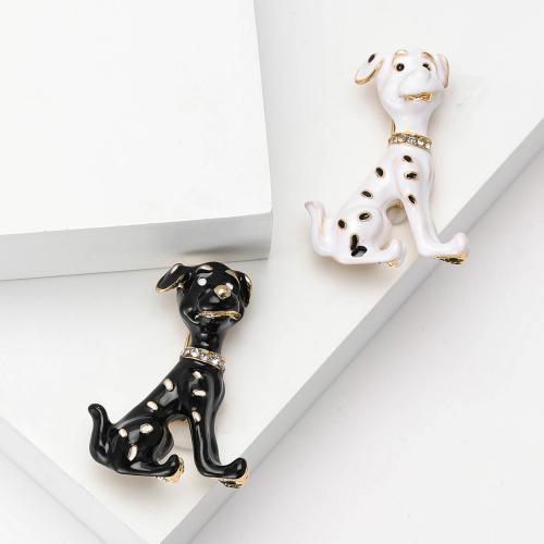 Zinc Alloy Brooches Dog gold color plated for woman & enamel & with rhinestone nickel lead & cadmium free Sold By PC