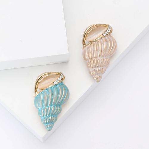 Zinc Alloy Brooches Conch gold color plated for woman & enamel & with rhinestone nickel lead & cadmium free Sold By PC