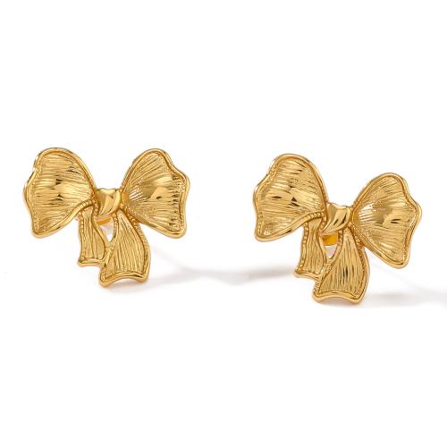 Roestvrij staal Stud Earrings, 304 roestvrij staal, Strik, plated, mode sieraden, gouden, 25x20mm, Verkocht door pair