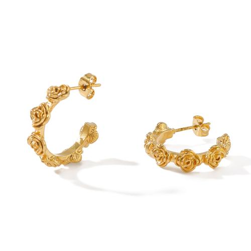 Roestvrij staal Stud Earrings, 304 roestvrij staal, gold plated, mode sieraden, gouden, 22x22mm, Verkocht door pair