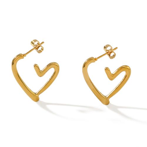 Stainless Steel Stud Earrings 304 Stainless Steel Heart gold color plated fashion jewelry golden Sold By Pair